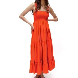 Zara Red Poplin Midi Dress Size Small NWOT